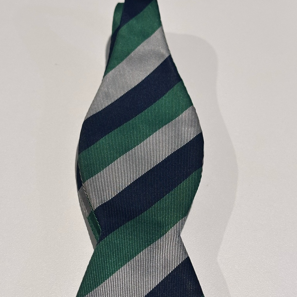The Tie Bar Green and Navy Striped Bow Tie